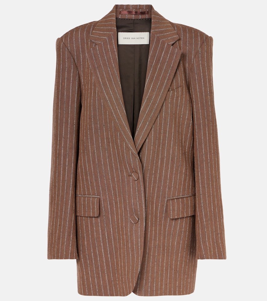 Striped linen-blend blazer