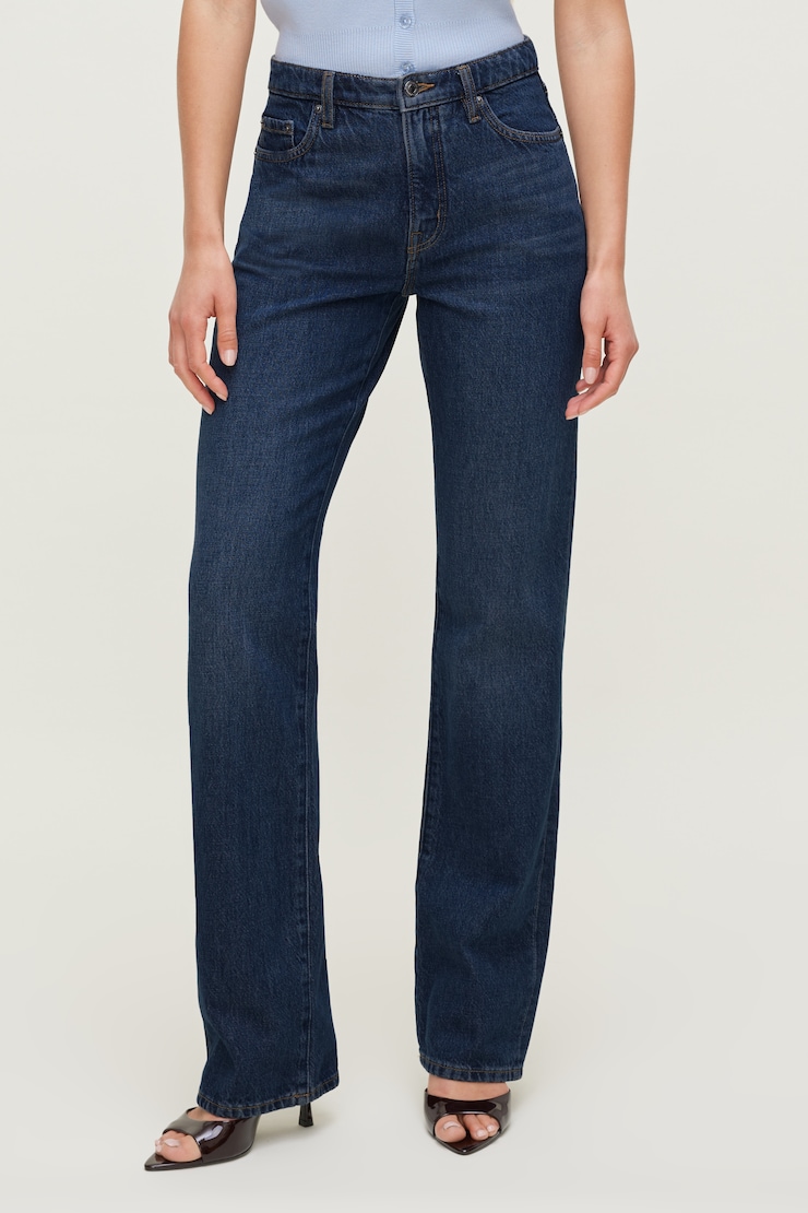 Cara Rigid High Rise Straight Leg Jeans - Blue - Women Clothing