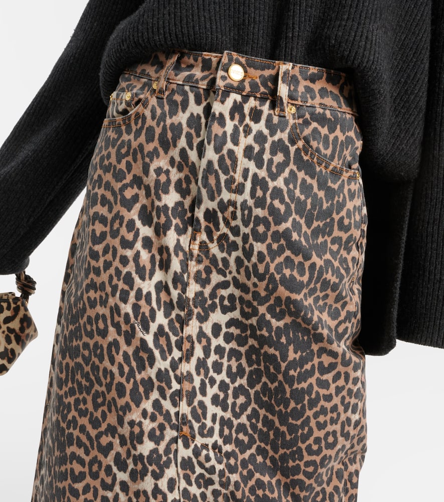 Leopard-print denim maxi skirt