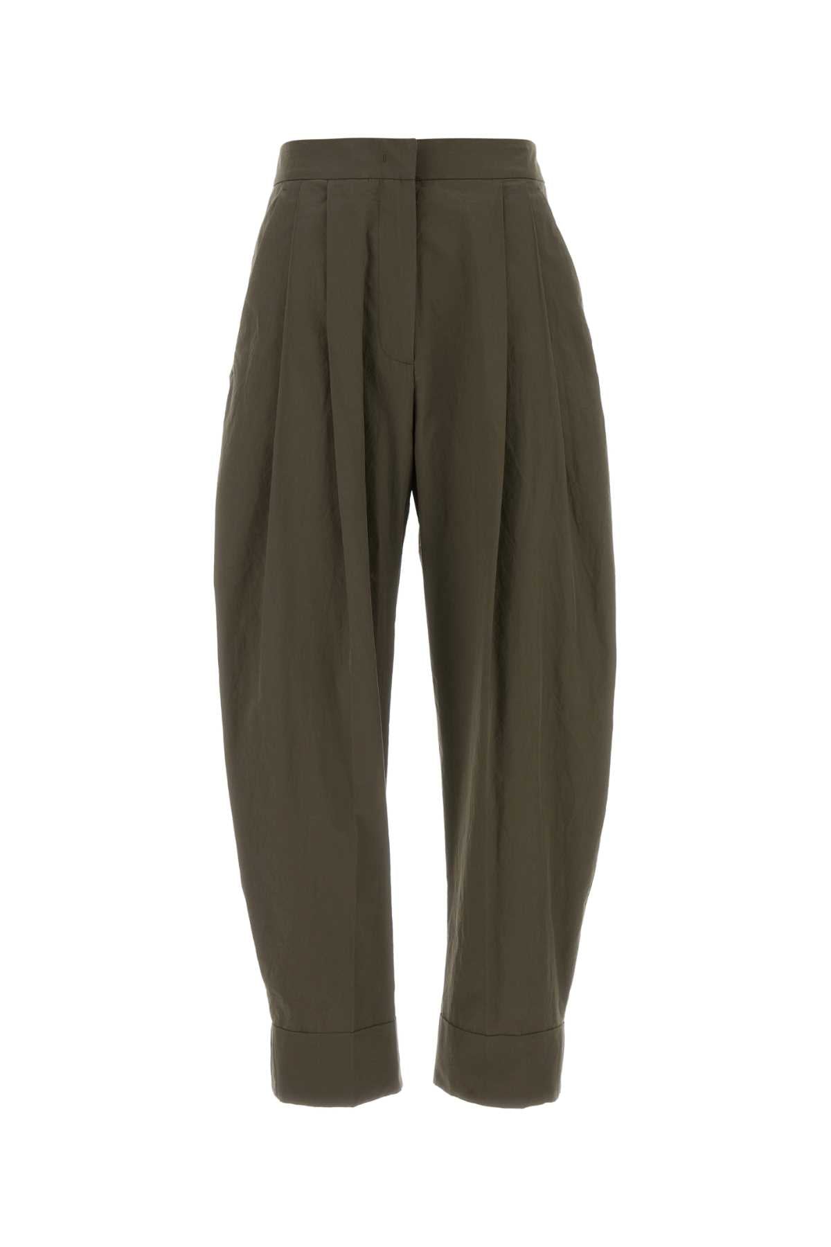 Pleated Cotton Trousers — Green