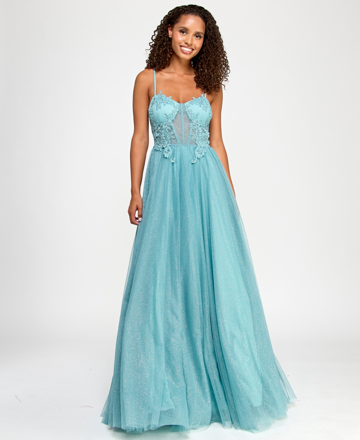 Juniors' Embellished Lace-Trim Corset Gown - Sea Blue