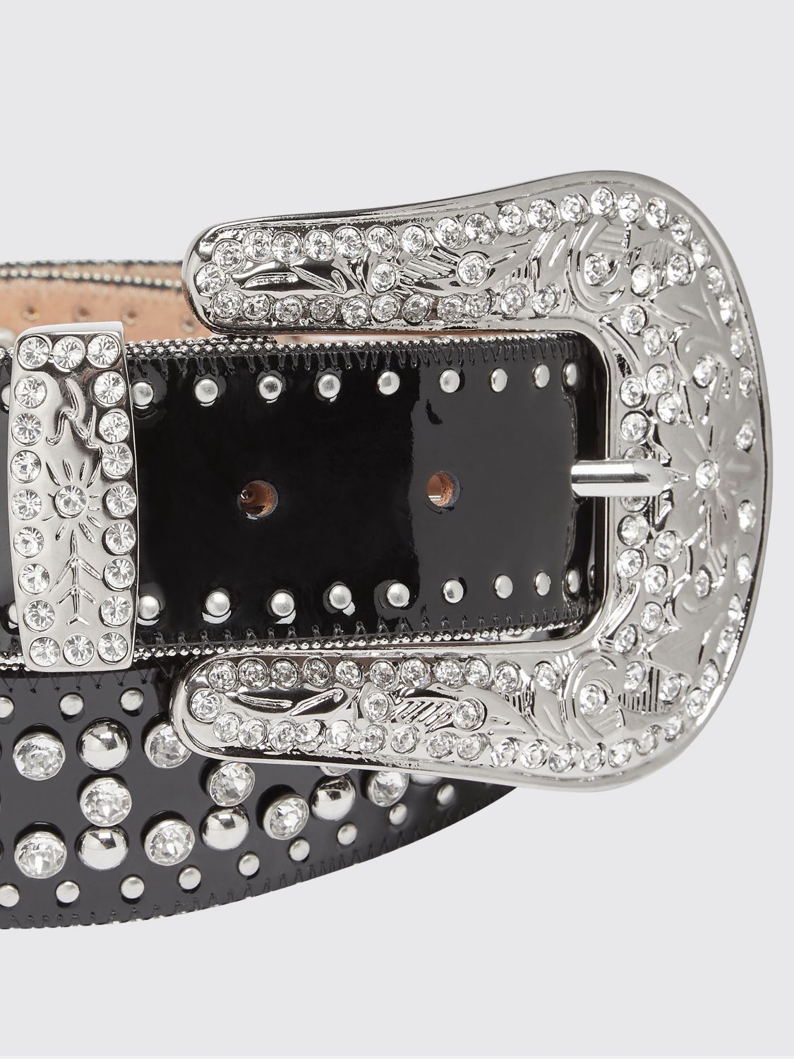 Crystal-embellished leather belt - Black