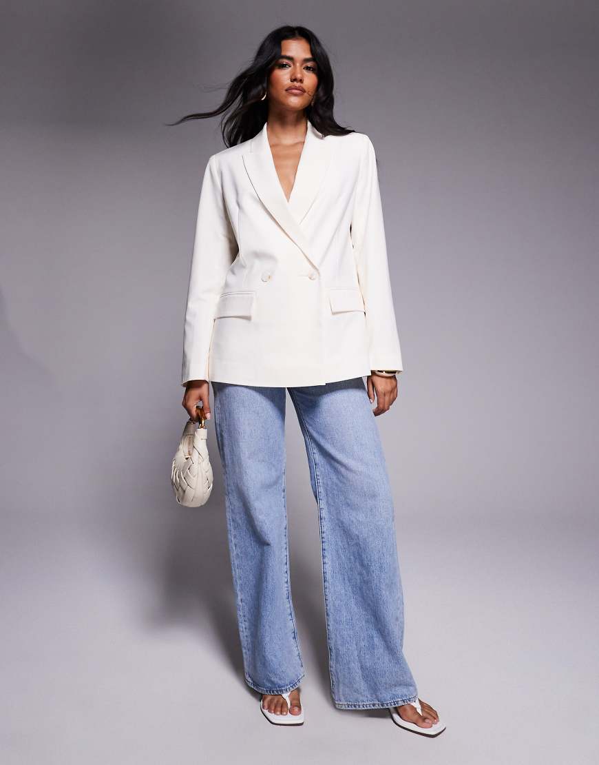 Double breasted suit blazer co-ord in cream-White
