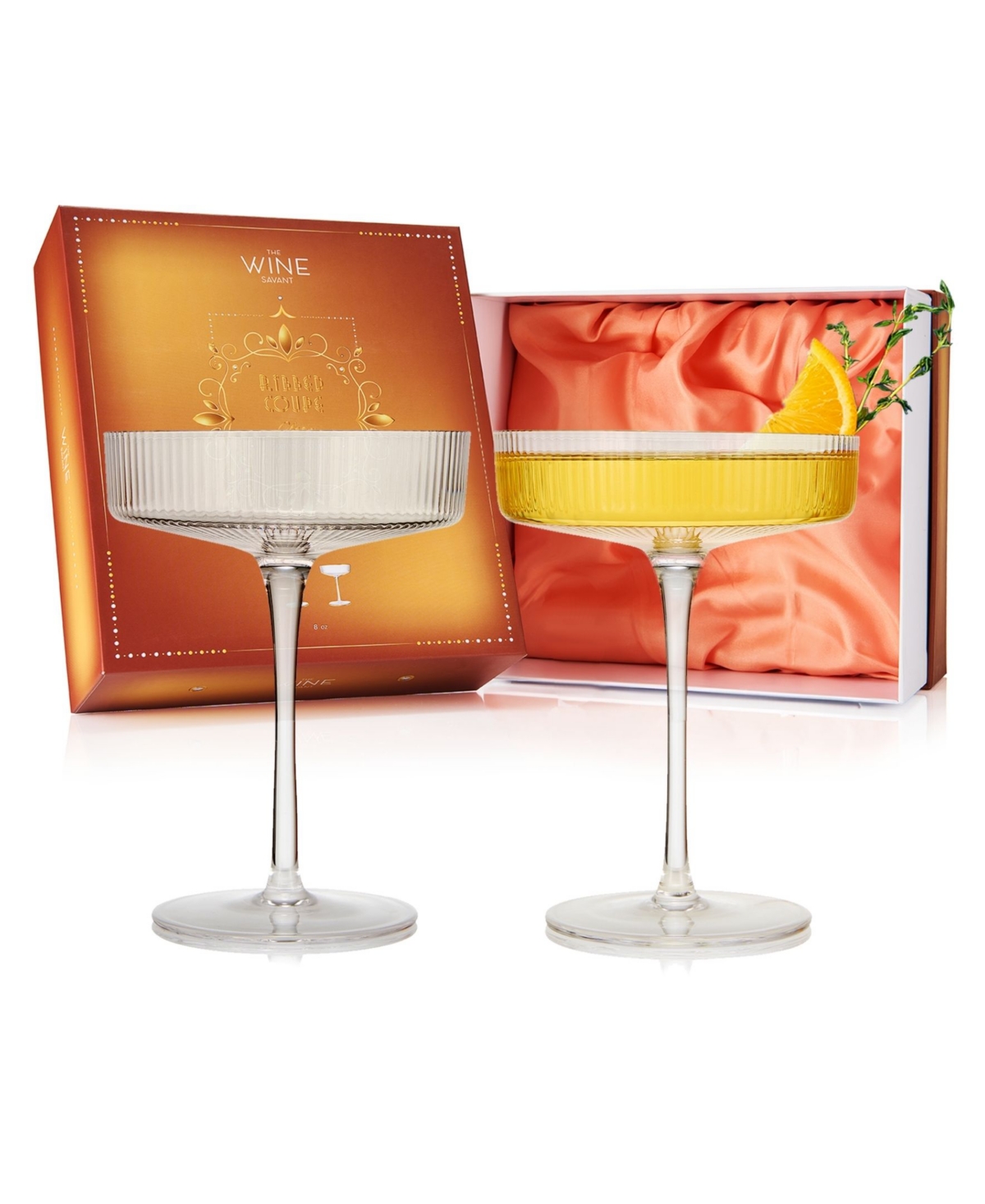 Ribbed Eve Martini and Champagne Coupe Cocktail Glasses, Set of 2 - Clear