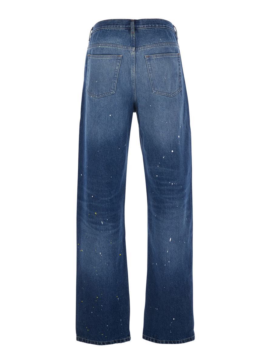 Blue Five-Pocket Jeans With All-Over Paint Effect In Cotton Man