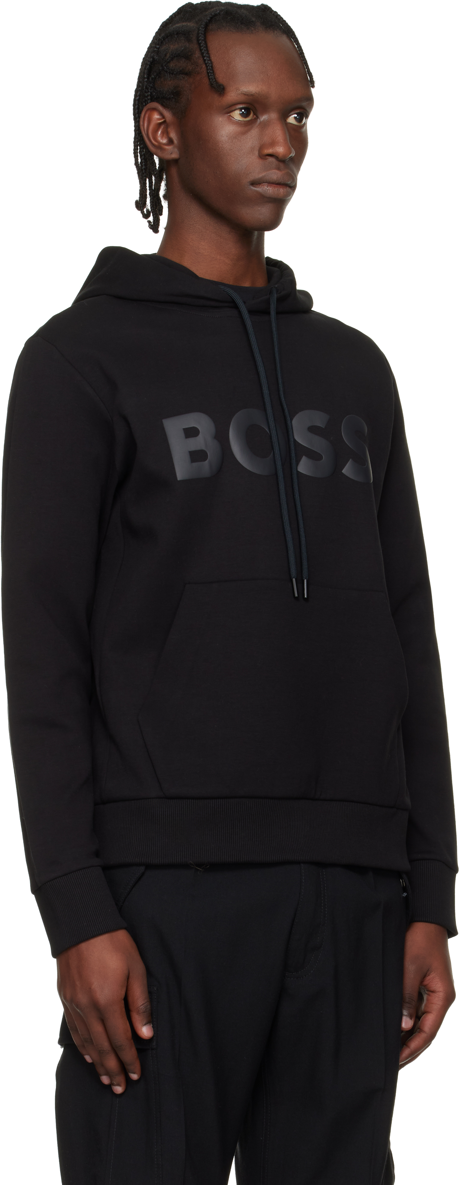 Black Printed-Logo Hoodie