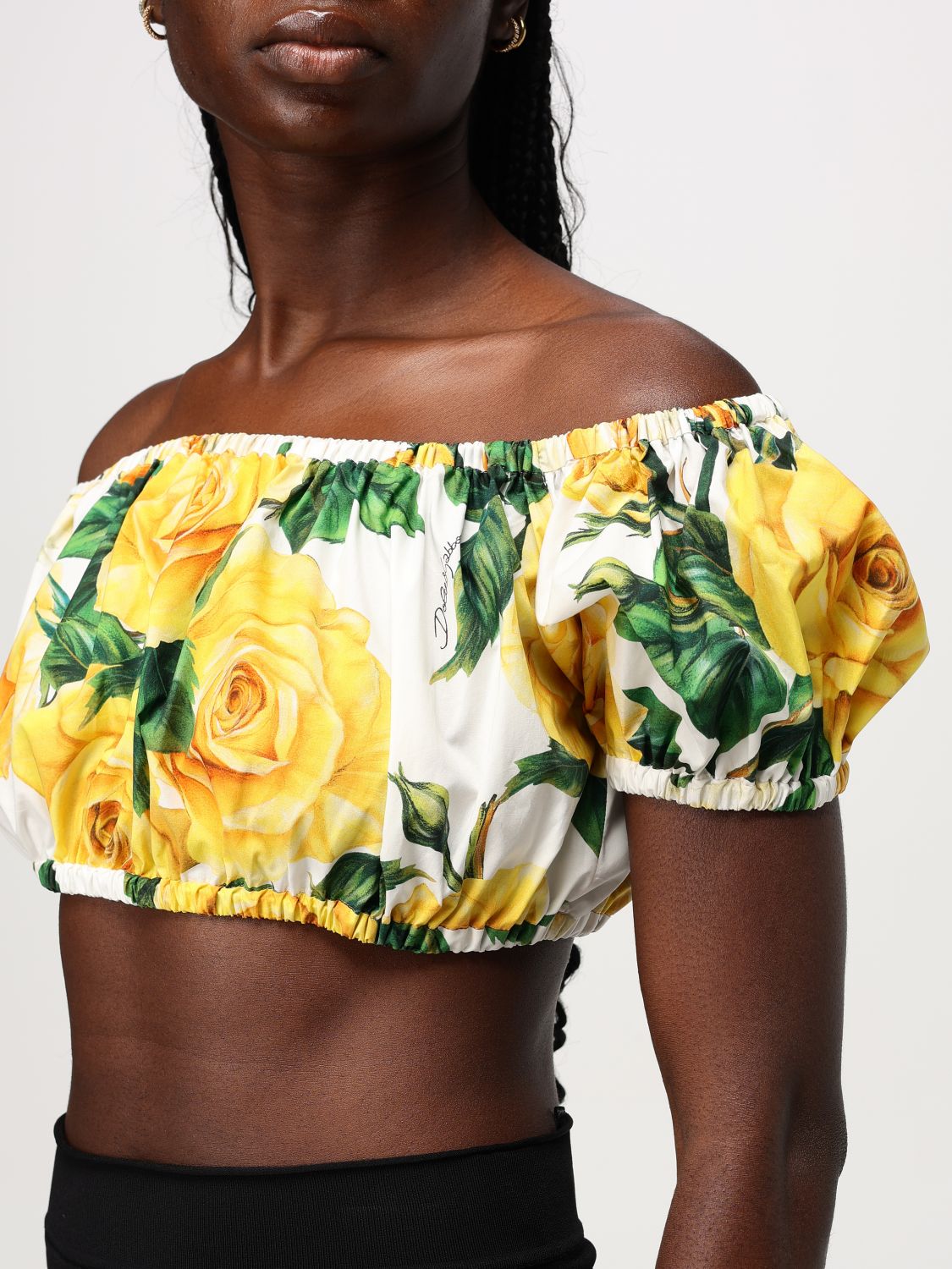 Floral-print cropped top - White
