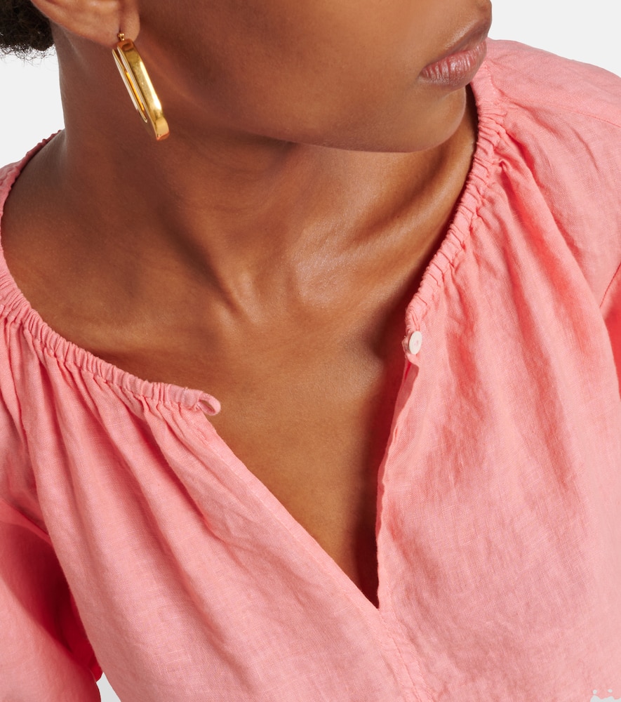 Puff-sleeve linen top