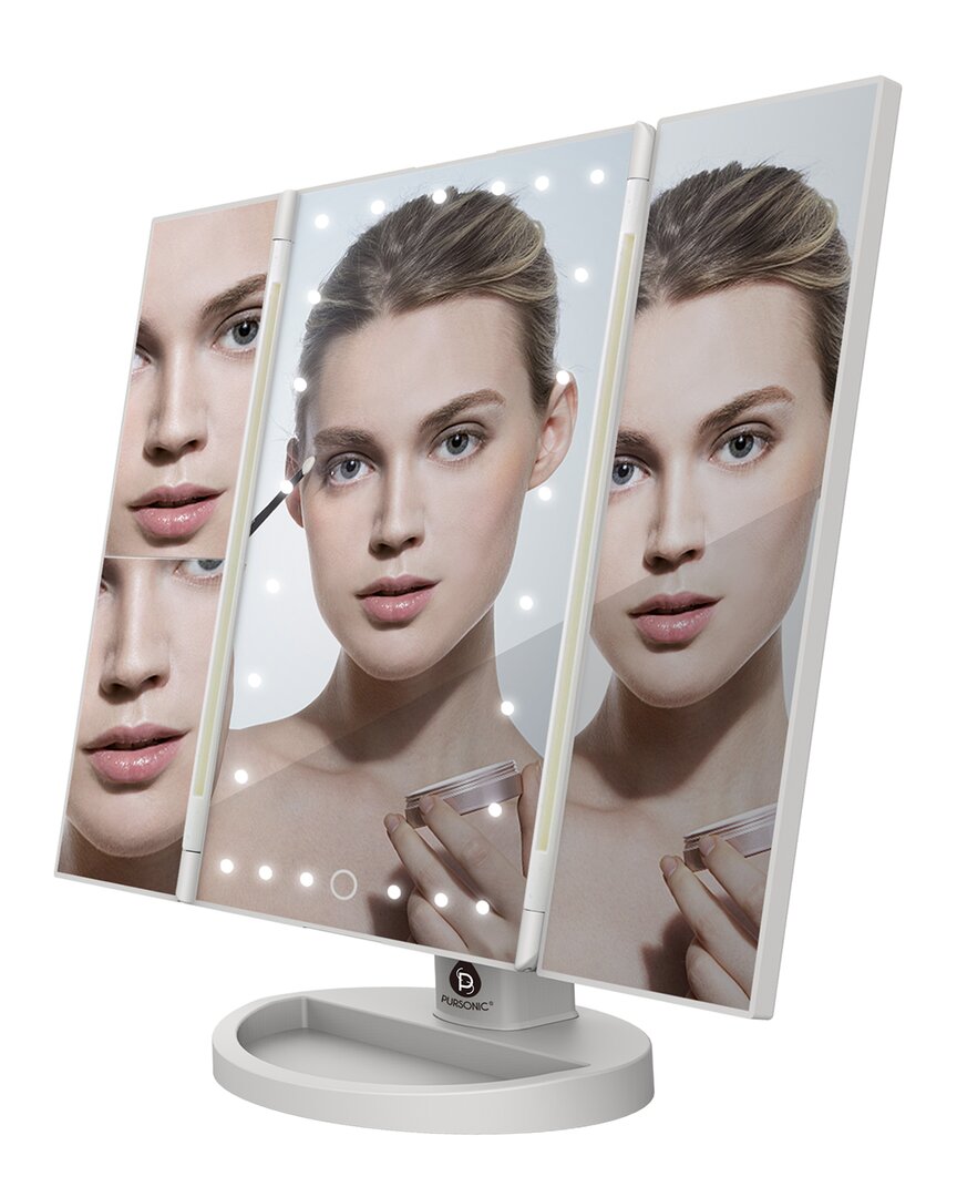 Pursonic Tri -Fold Vanity Makeup Mirror with 24 Natural White LED Lights