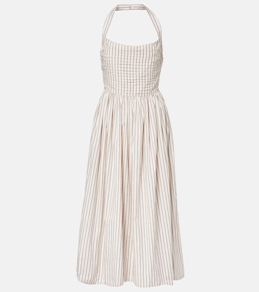Halterneck striped cotton midi dress