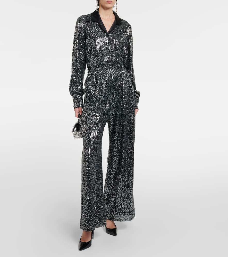 Sequined high-rise wide-leg pants