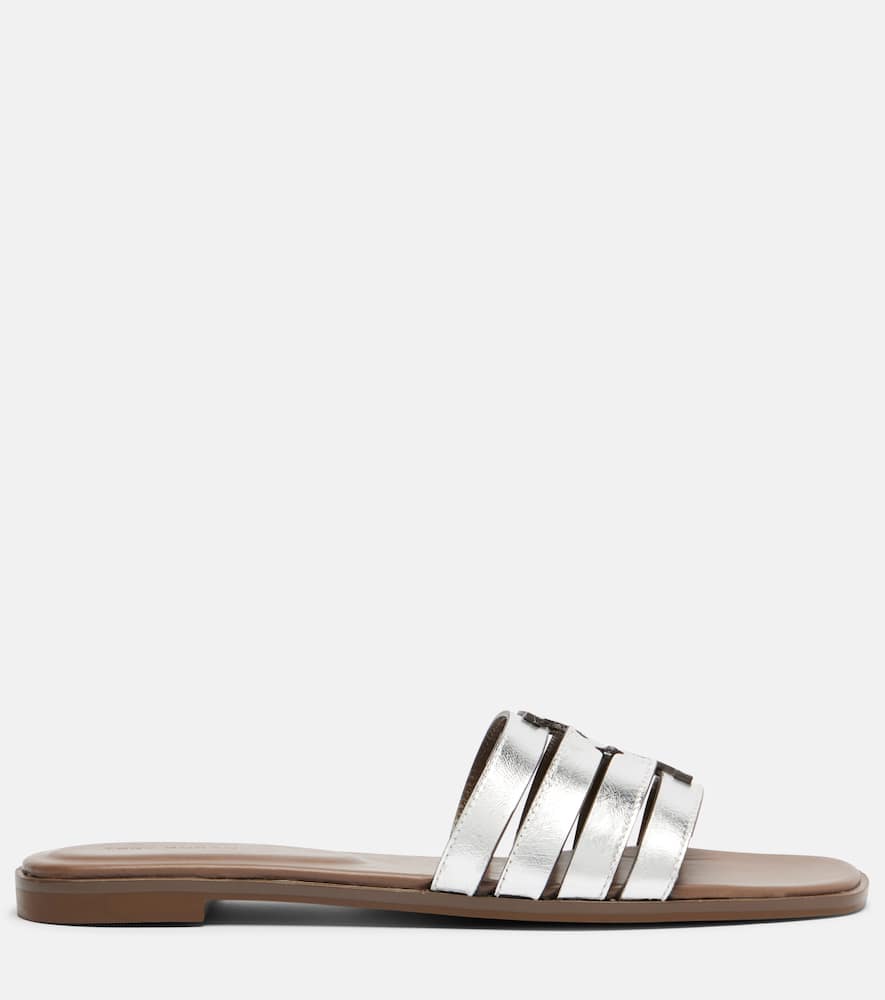 Metallic leather slides