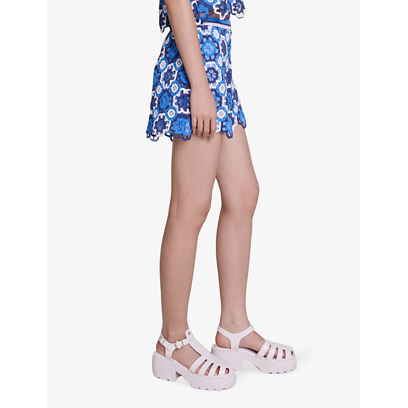 Womens Bleus Clover-motif Crochet Knitted Shorts