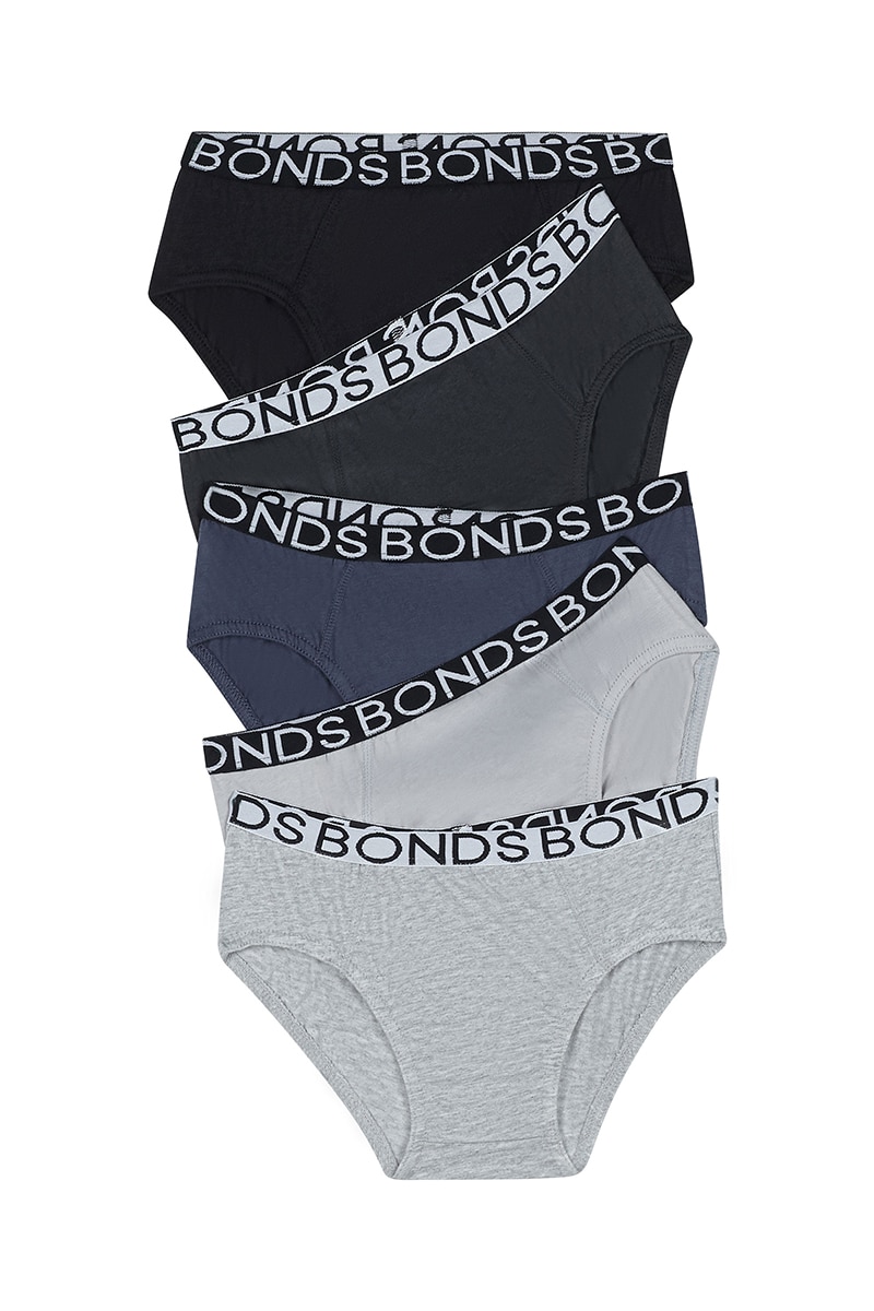 Boys Cotton Brief 5 Pack in Black/Greyscale