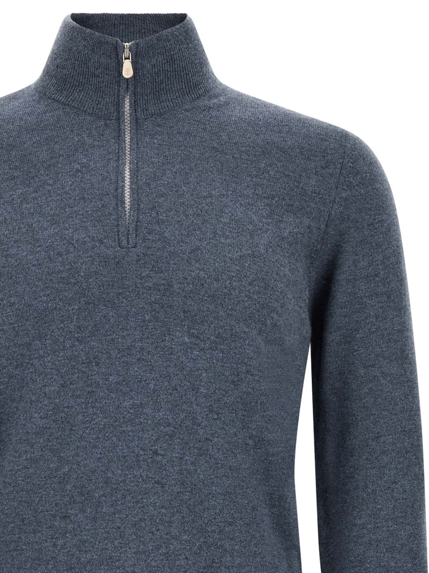 Blue Solid Mock Collar Sweater