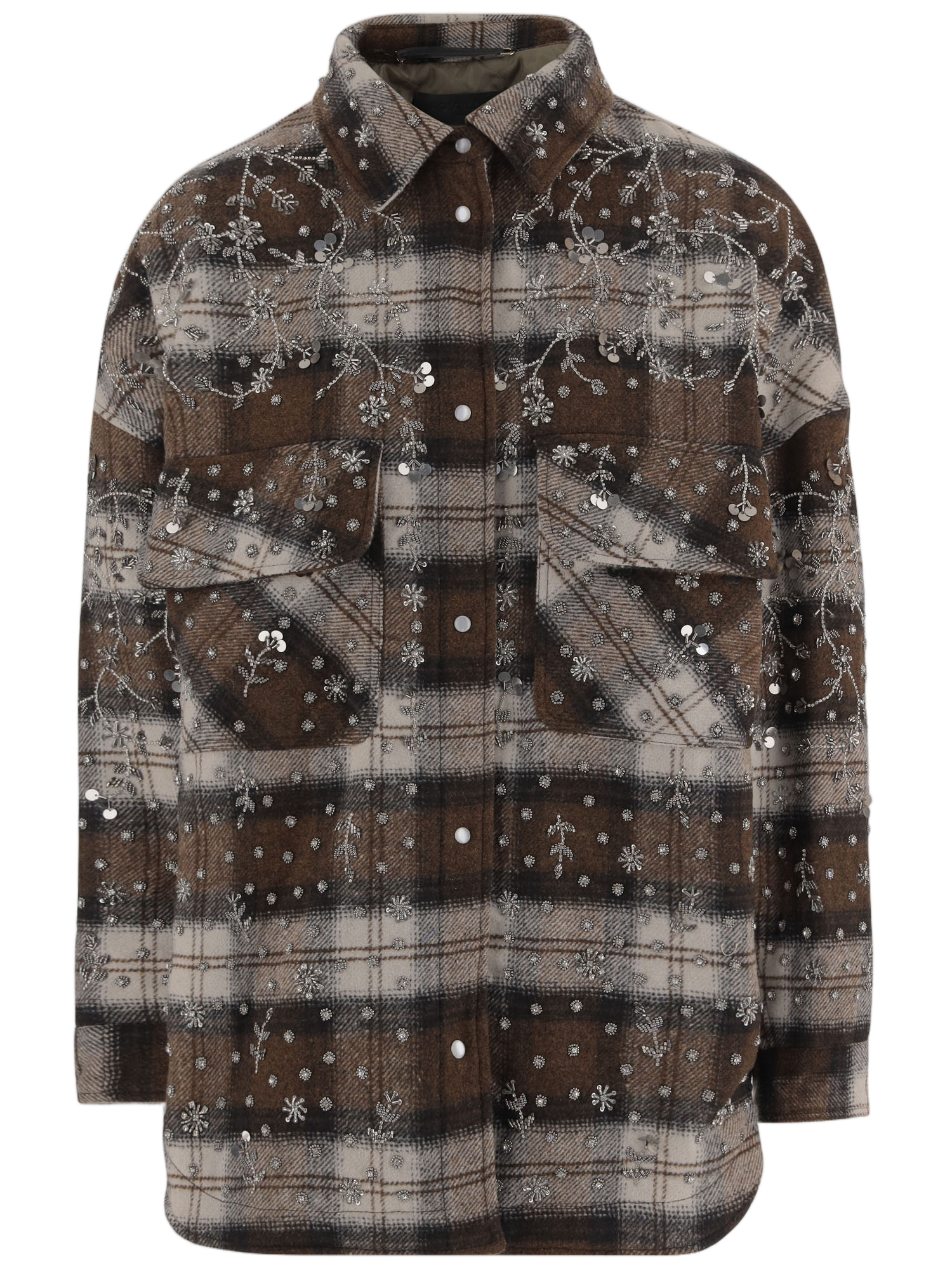 Floral Embroidered Check Pattern Shirt Jacket
