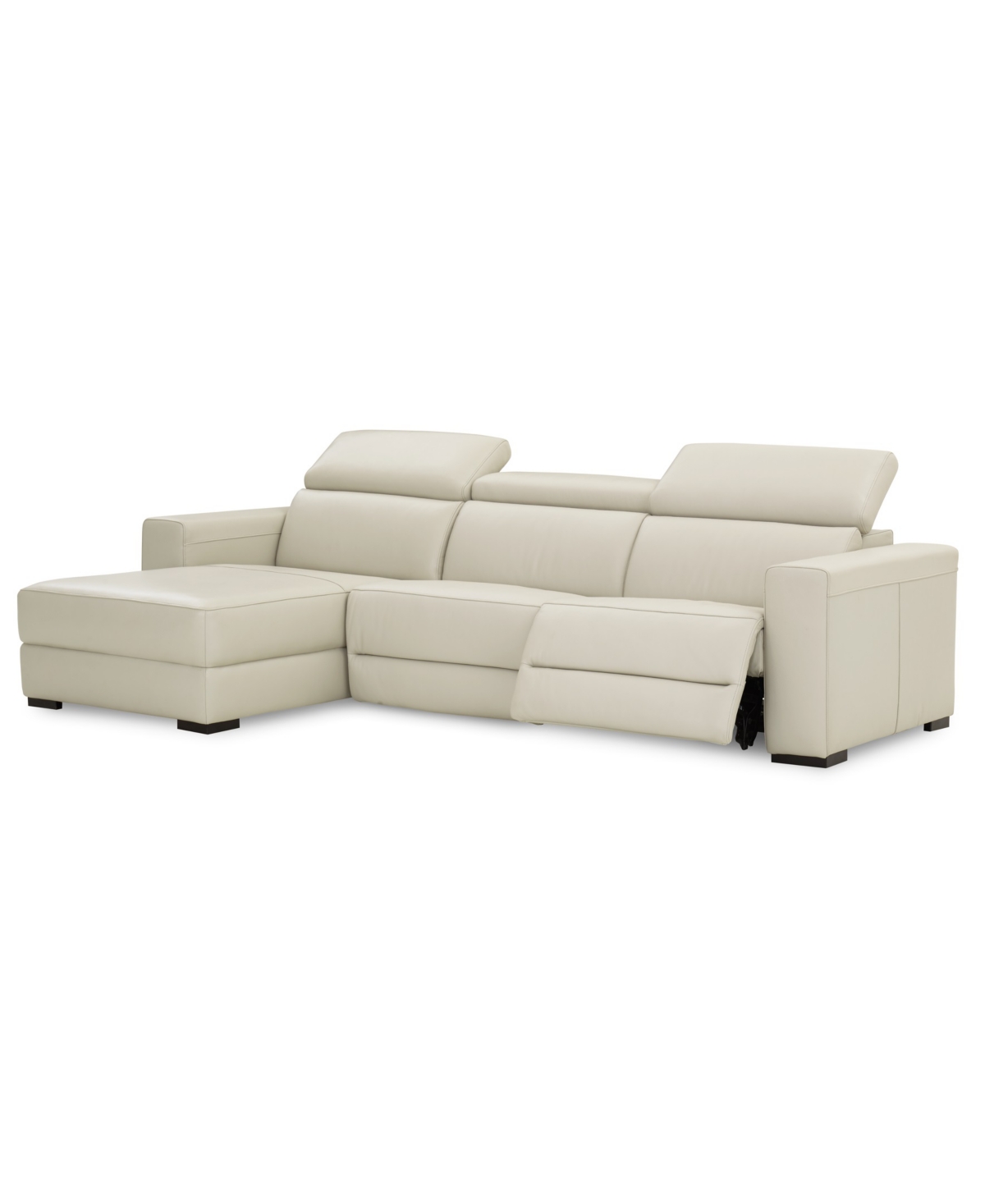 Nevio 3-pc Leather Sectional Sofa with Chaise, 1 Power Recliner and Articulating Headrests, Created for Argento Stone Ivory
