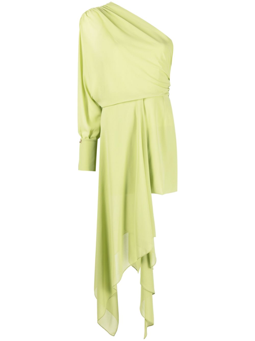 Draped asymmetrical one-sleeve dress - Green