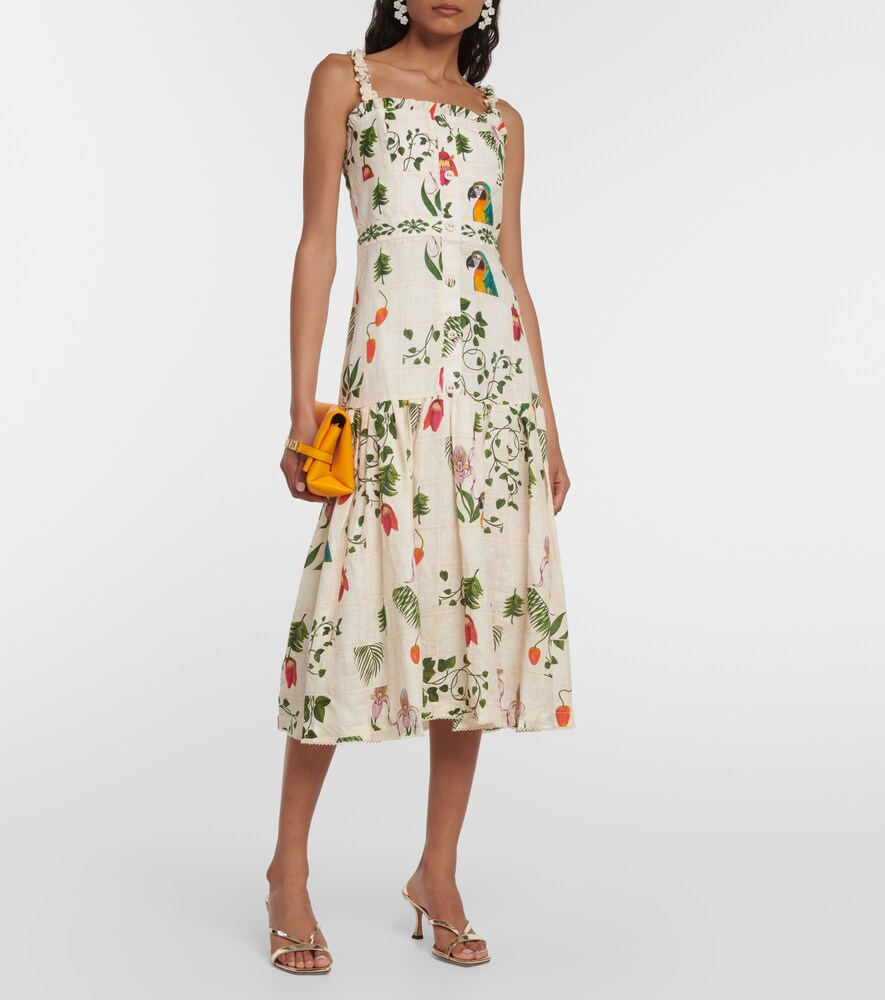 Níspero Boquet floral linen midi dress