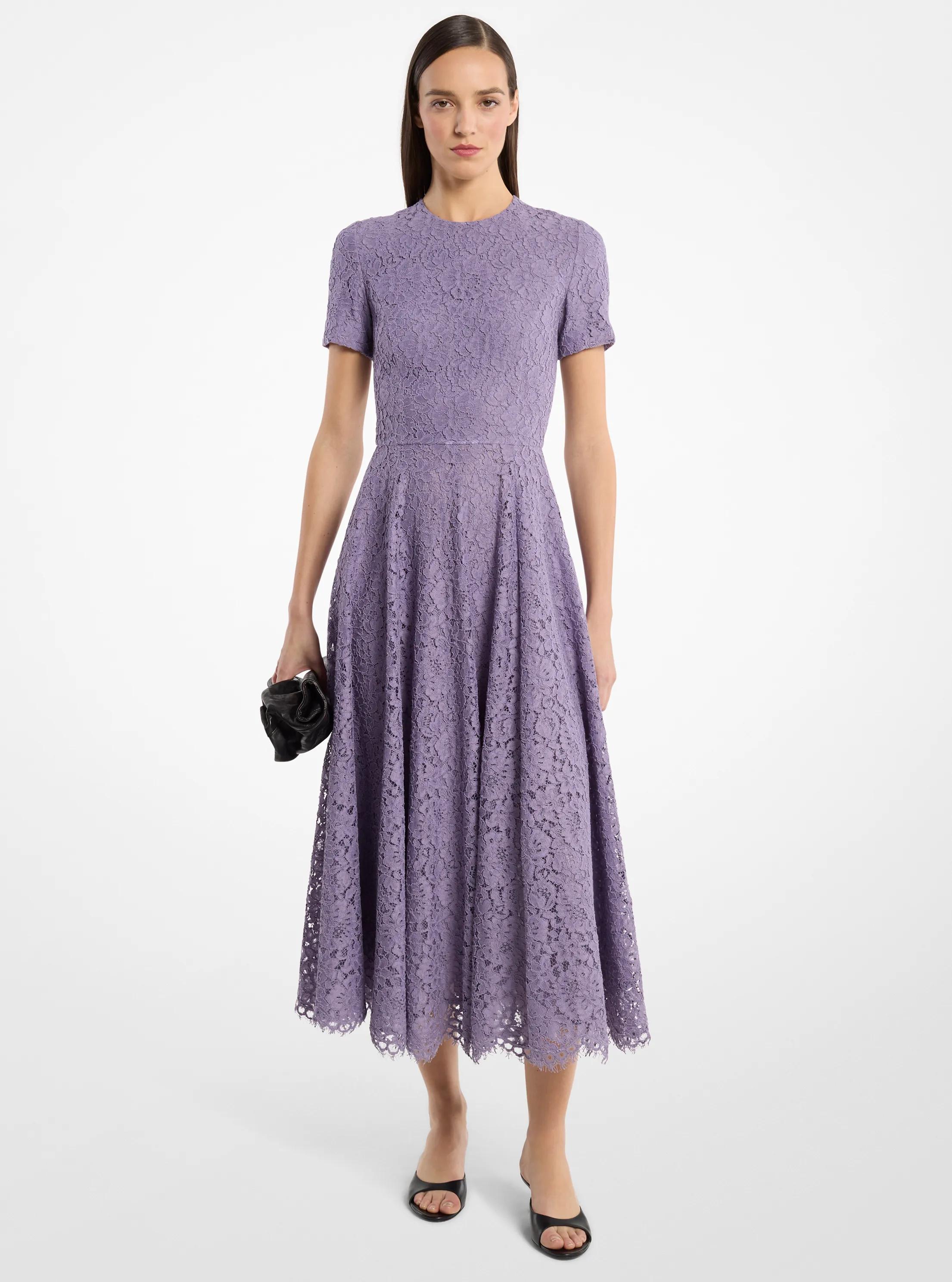Michael Kors Corded Floral Lace Dance Dress in Purple - size 8 by