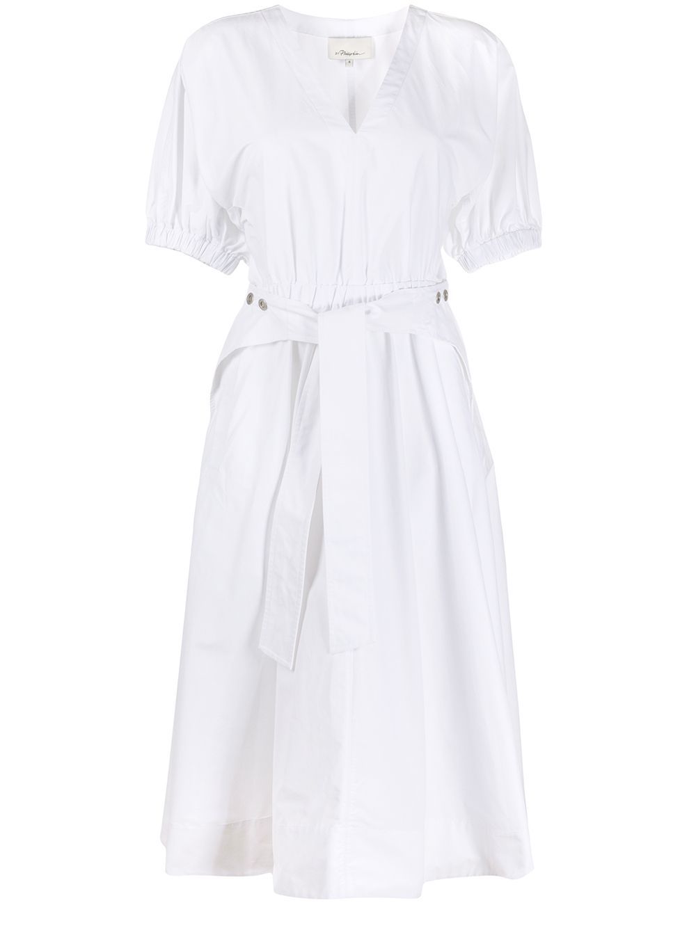 Short-sleeve belted dress - White