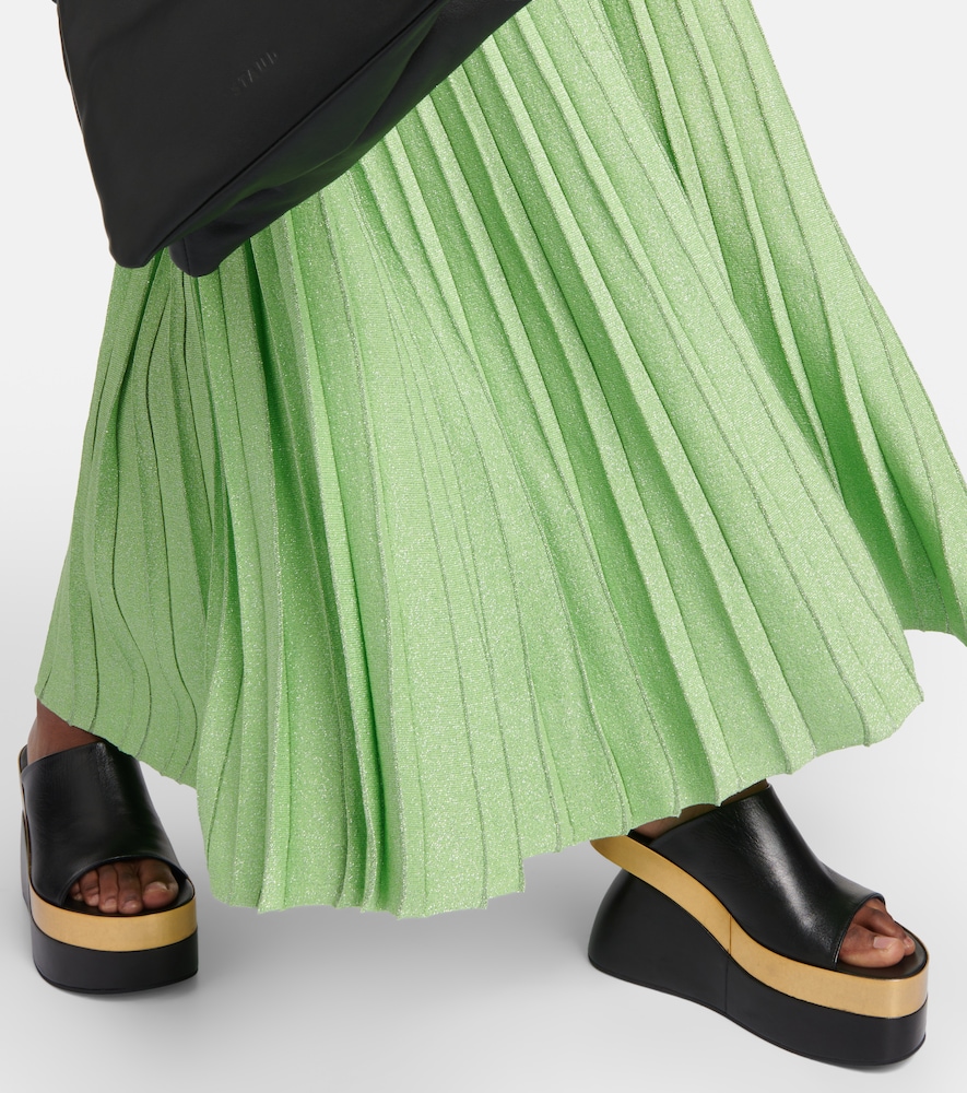 Pleated metallic knit maxi dress