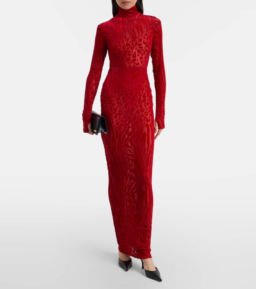 Printed turtleneck jersey maxi dress