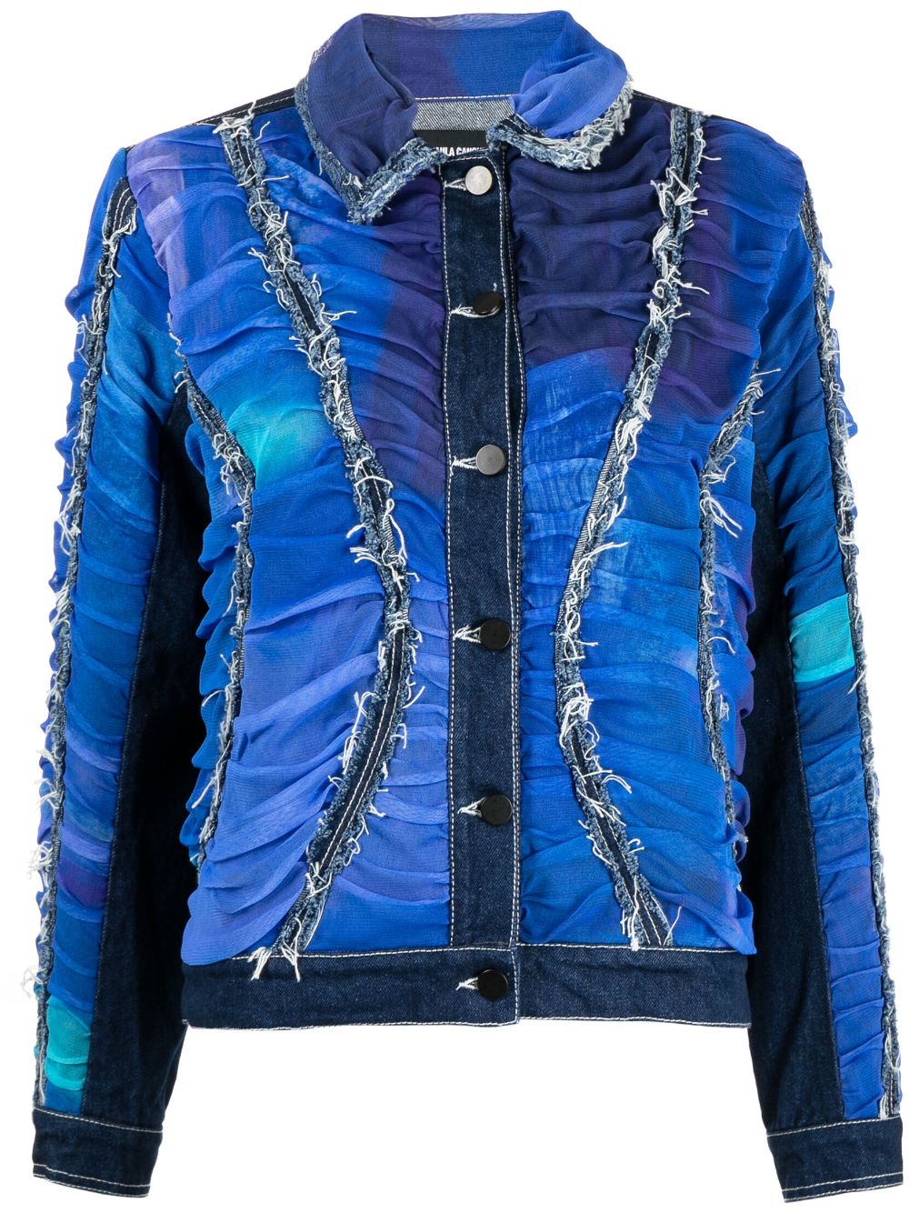 Ruched frayed denim jacket - Blue