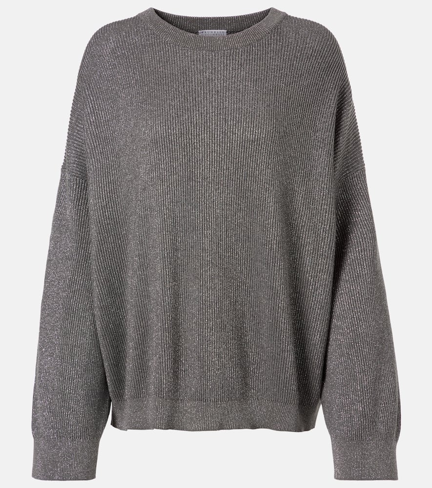 Cotton-blend lamé sweater