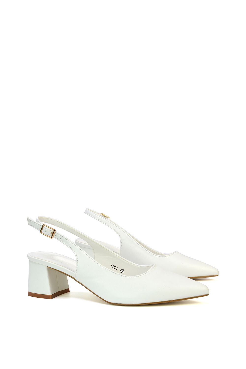 XY London Women's 'Devon' Court Shoe Block Heels With Slingback in White