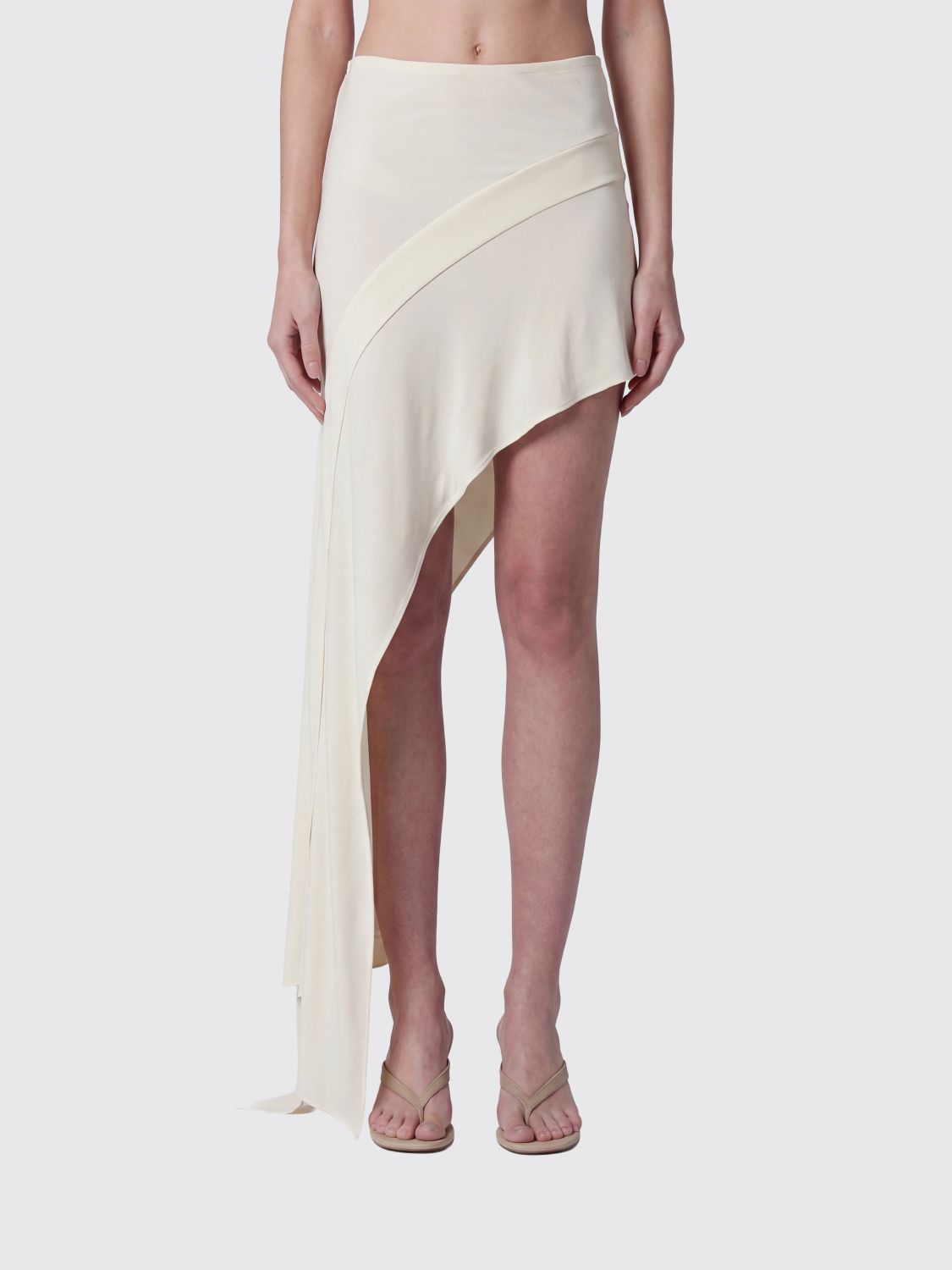 Long Asymmetrical Skirt in Viscose with a Low-Rise Elastic Waist