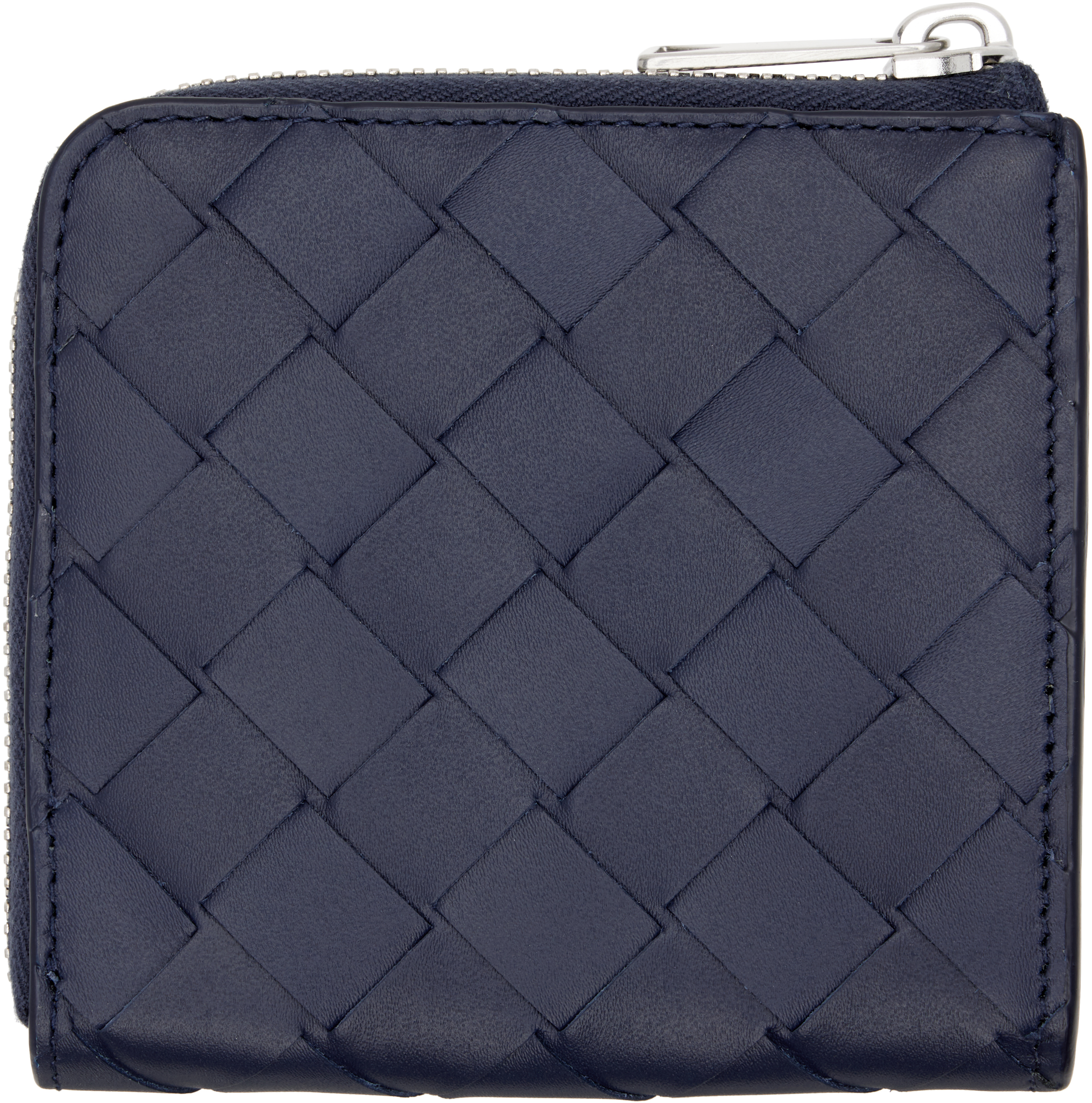 Navy Intrecciato Square Zip Around Wallet