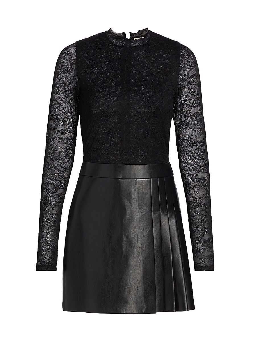 Women's Chara Mixed-Media Pleated Minidress - Black