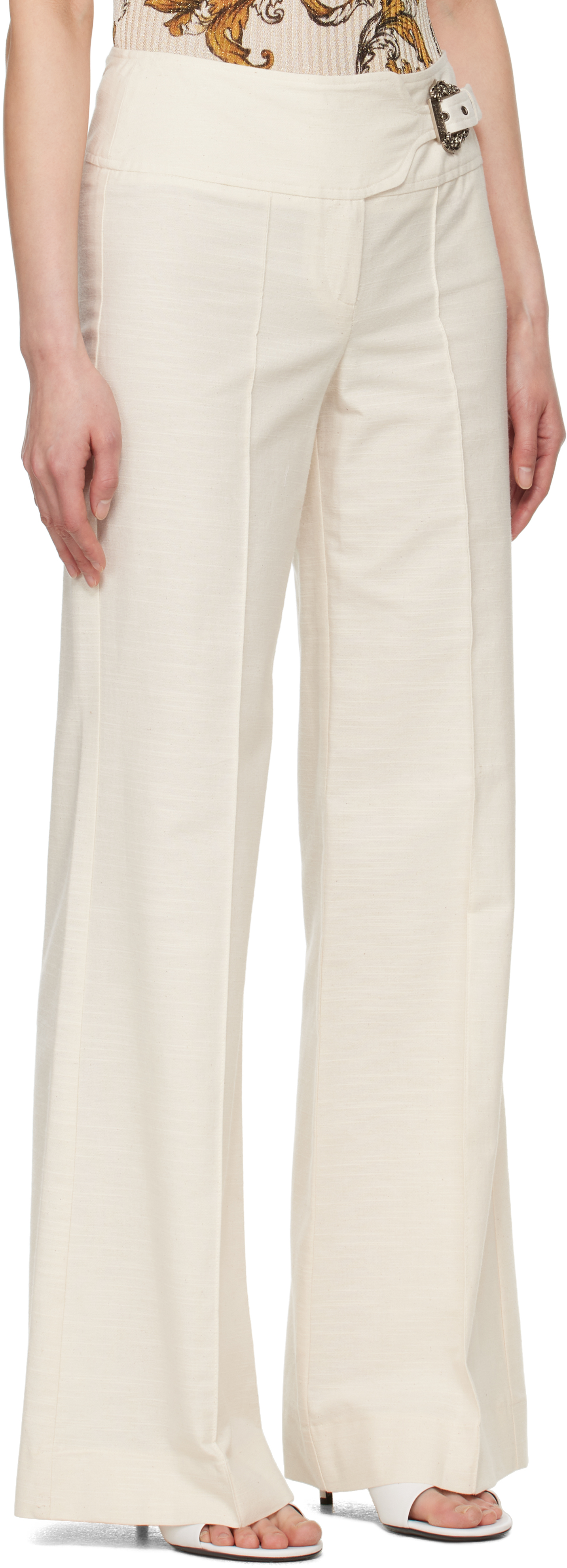 Versace Jeans Couture Off-White Baroque Buckle Trousers