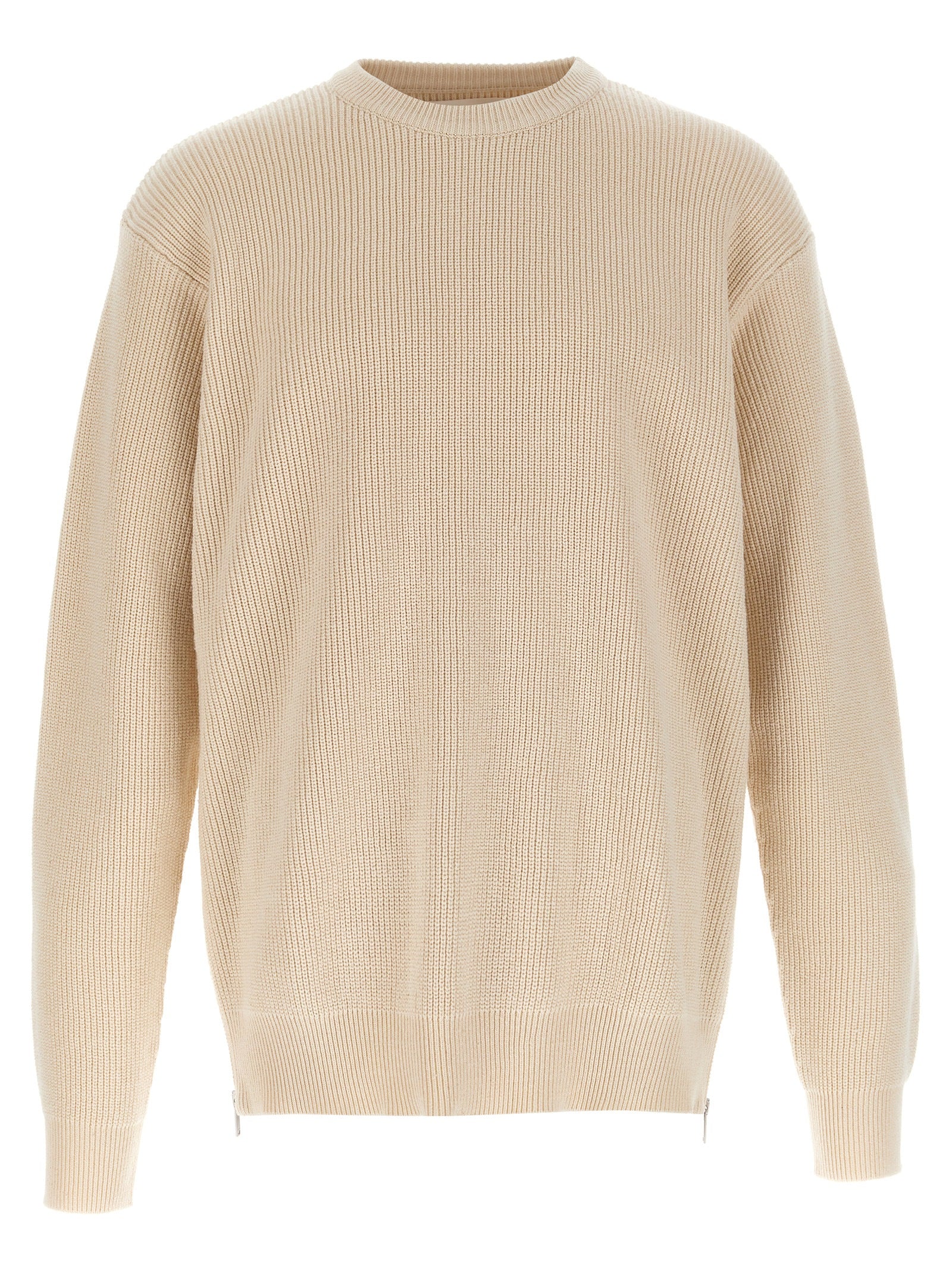 Ribbed Cotton with Side Zips Sweater — Beige