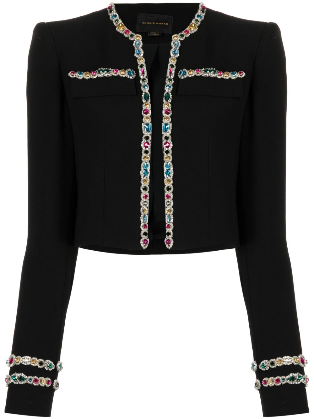 Crystal-embellished cady cropped jacket - Black
