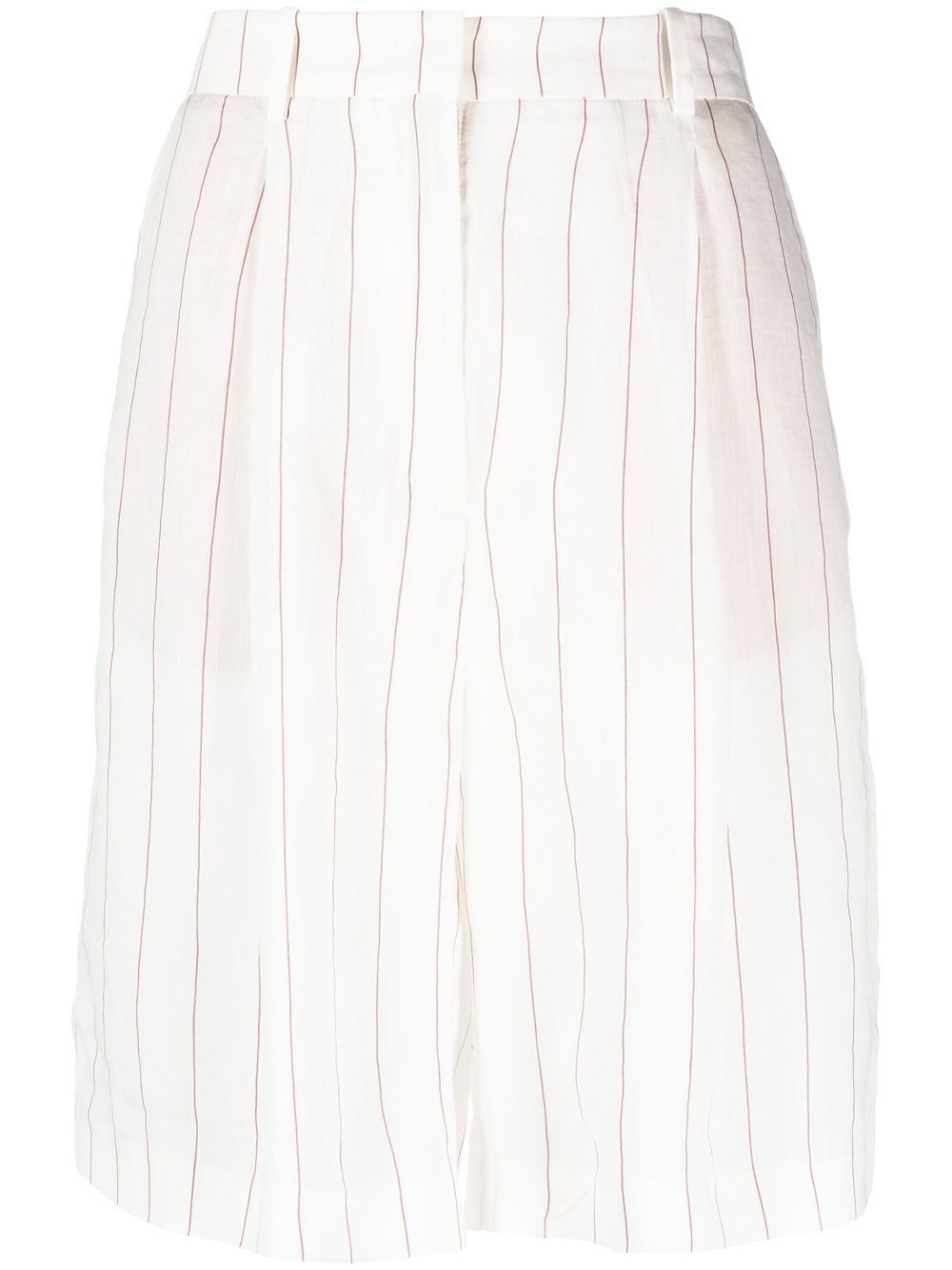 Pinstripe linen-blend shorts - White