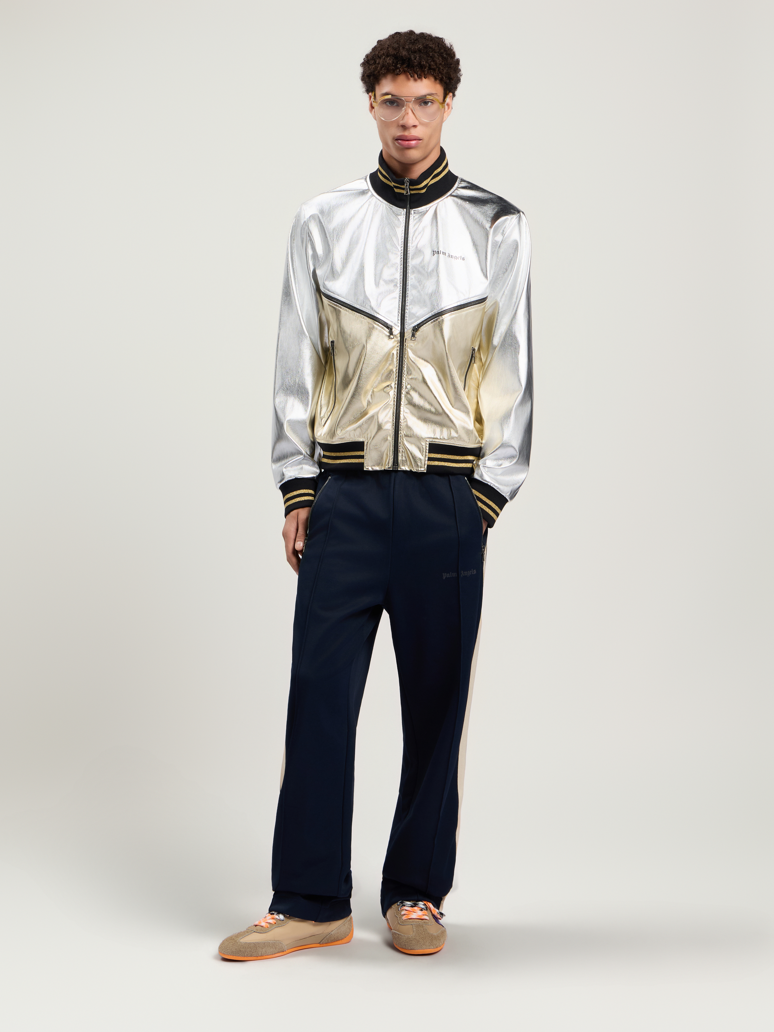 Laminated Coated Track Jacket Man  Silver
