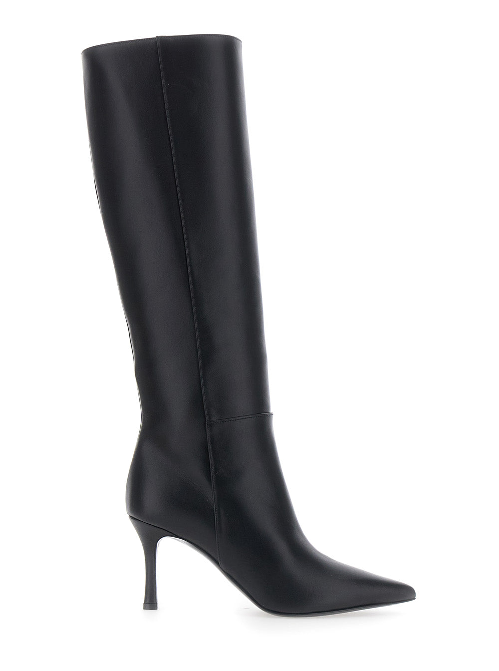 Sculptured Heel Leather Boot — Black