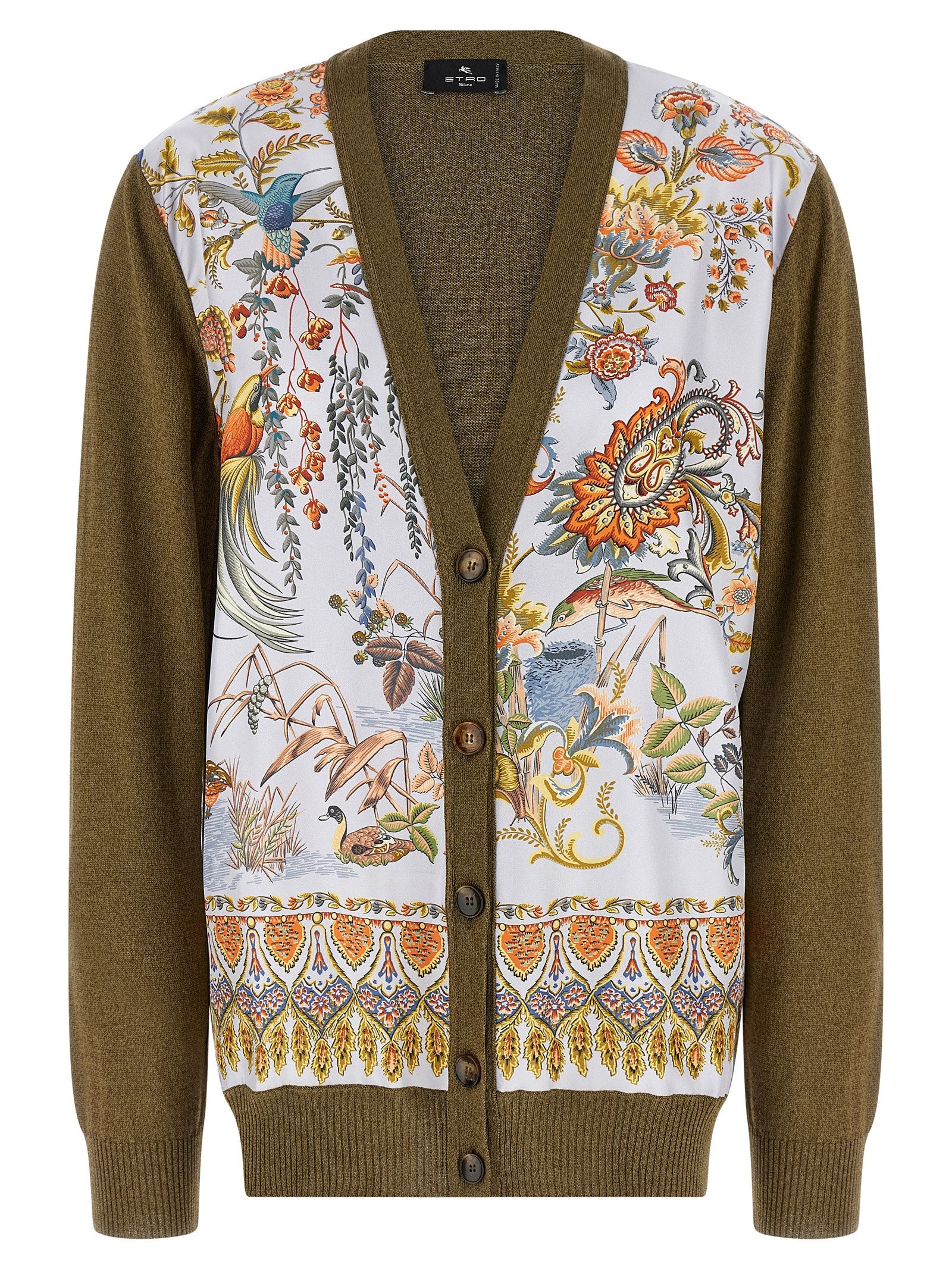 Silk Paisley Foliage Cardigan — Green