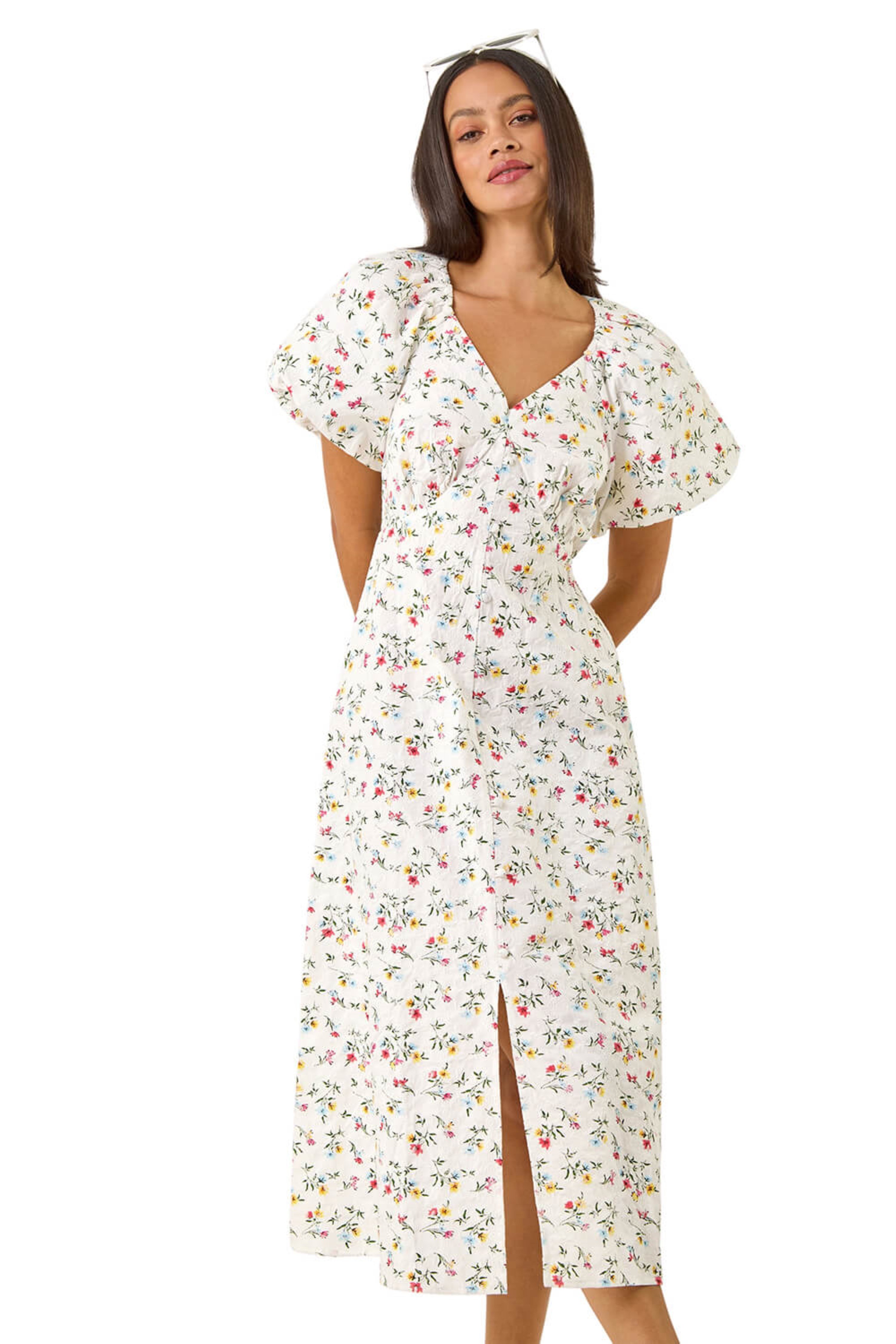 Dusk Womens Ditsy Broderie Midi Dress - White