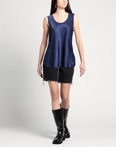 Woman Top Navy Size 14 Silk, Elastane