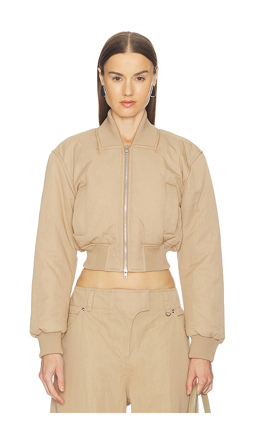 Camila Coelho Maiara Bomber Jacket in Taupe. M. Also in L, S, XL