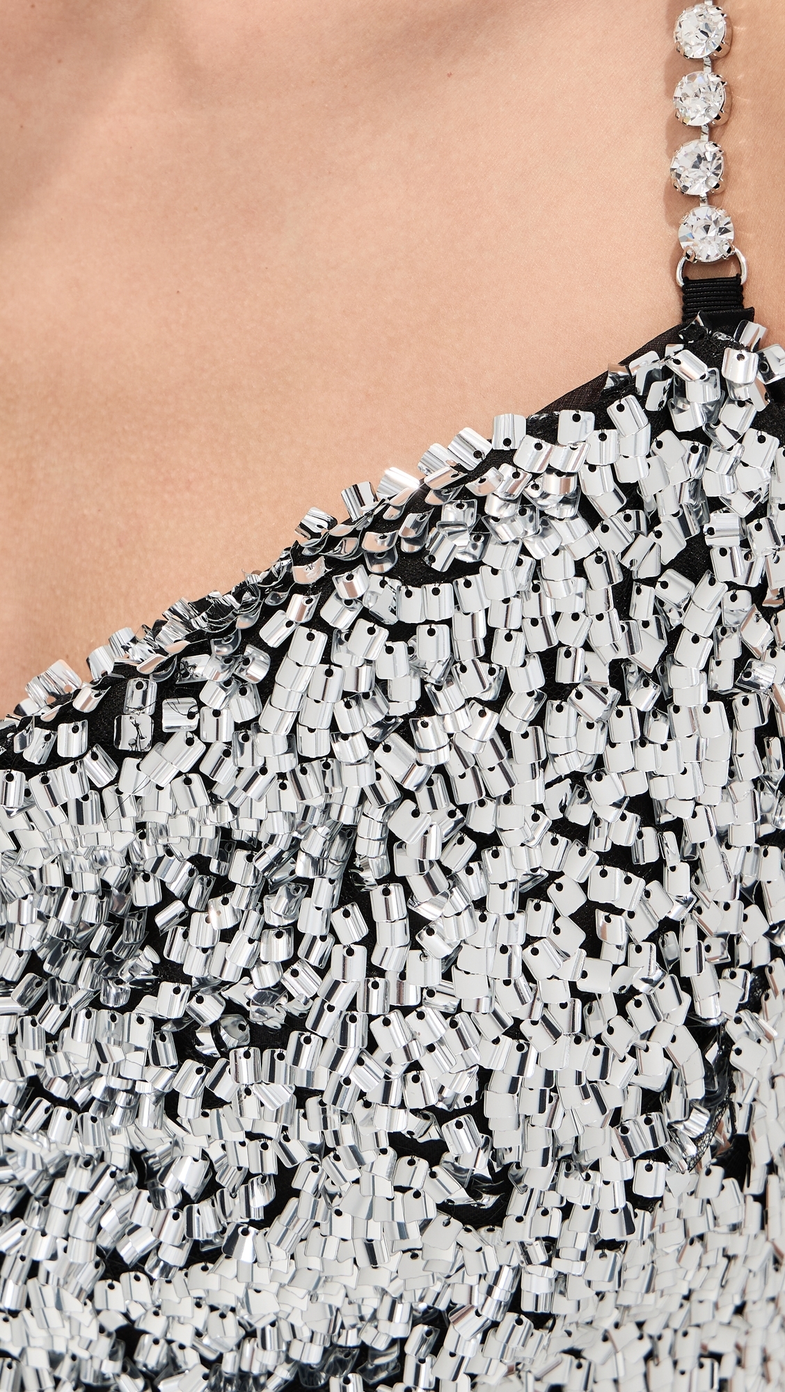 Crystal Strap Sequin Mini Dress Silver