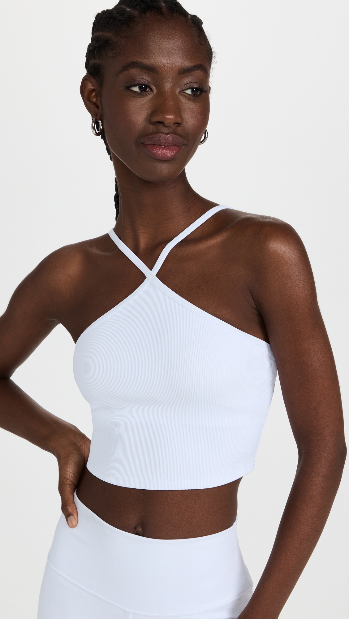 Goddess Ribbed Cross Crop Top White