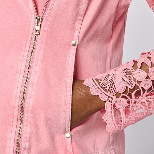 C Wonder Lace Sleeve Moto Jacket - Yellow