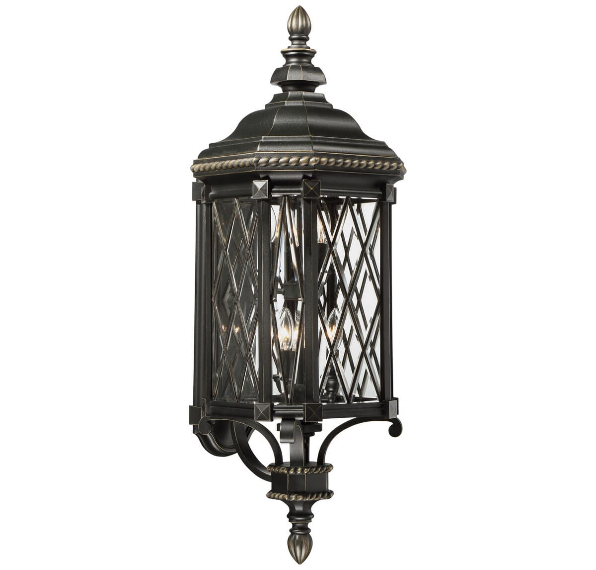Bexley Manor 6-Light 38" Outdoor Wall Light in Black with Gold Highlight