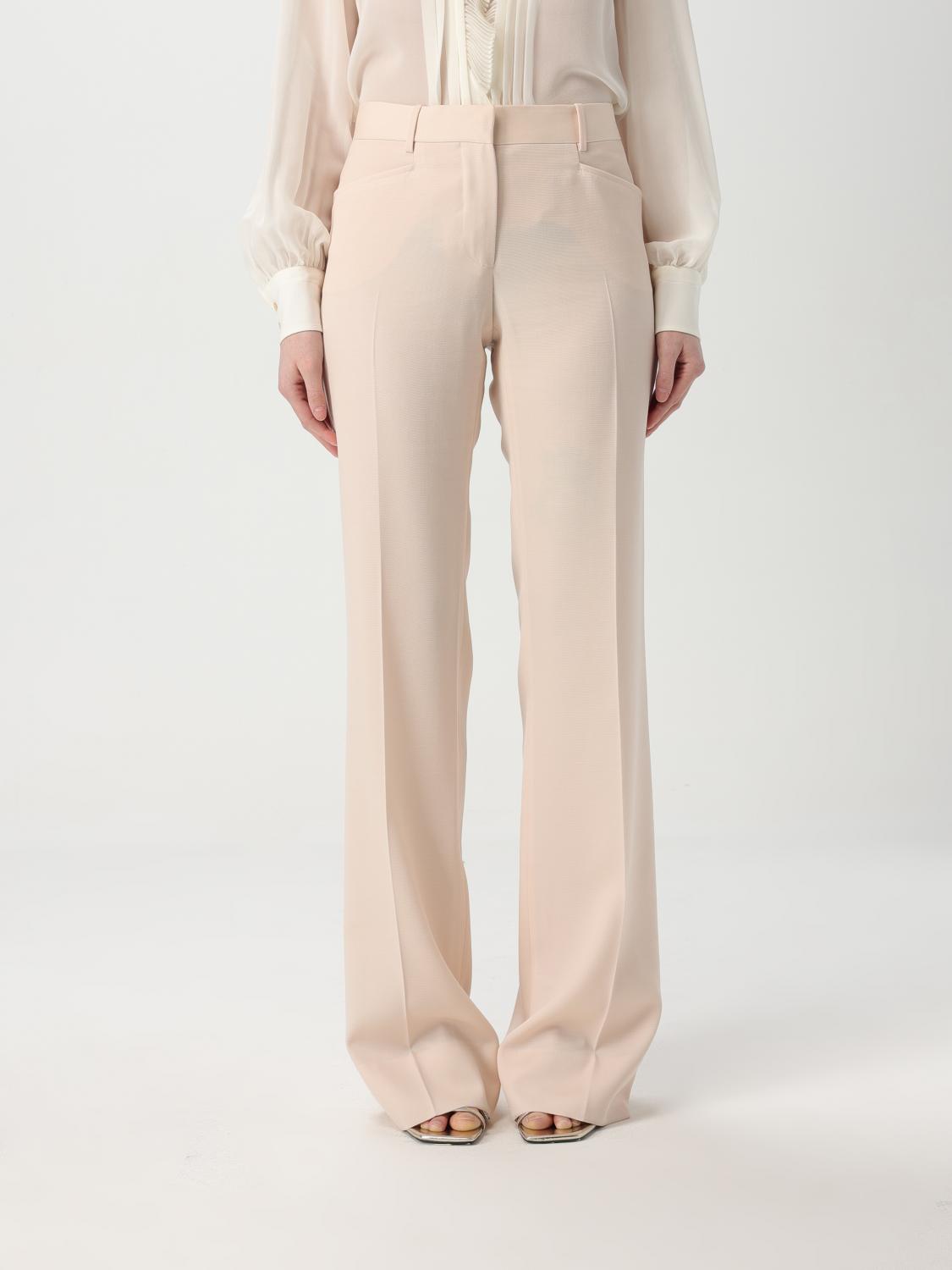 High Waist Wide Leg Pants In Virgin Wool Light Blush