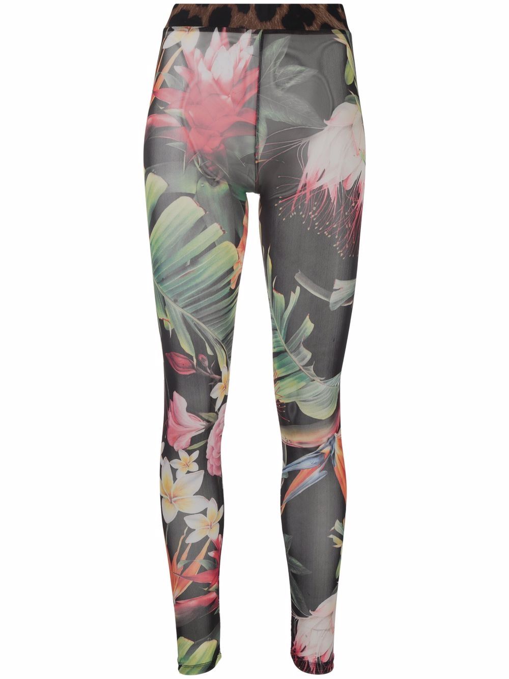 Floral-print leggings - Black