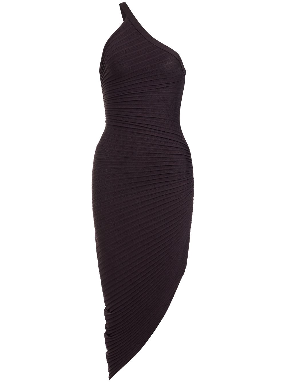 Pleated asymmetric midi dress - Brown